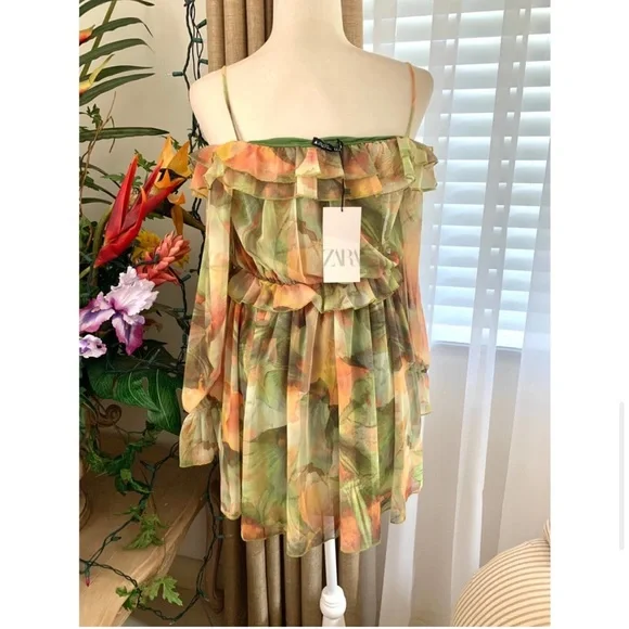 ❌SOLD❌ ZARA Ruffle Printed Tulle Dress - Picture 7 of 9